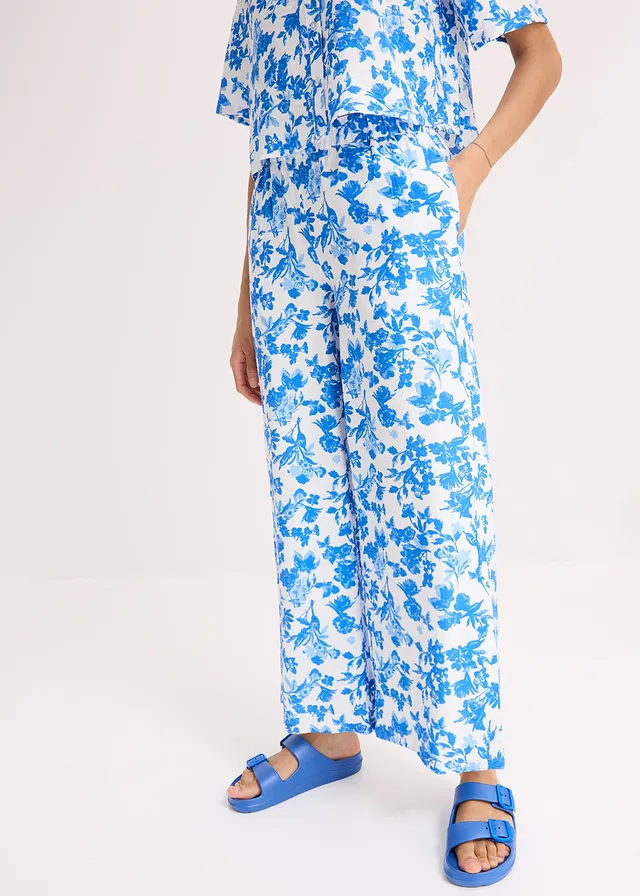 Culotte in een soepele viscosemix, Kleur: wit gedessineerd