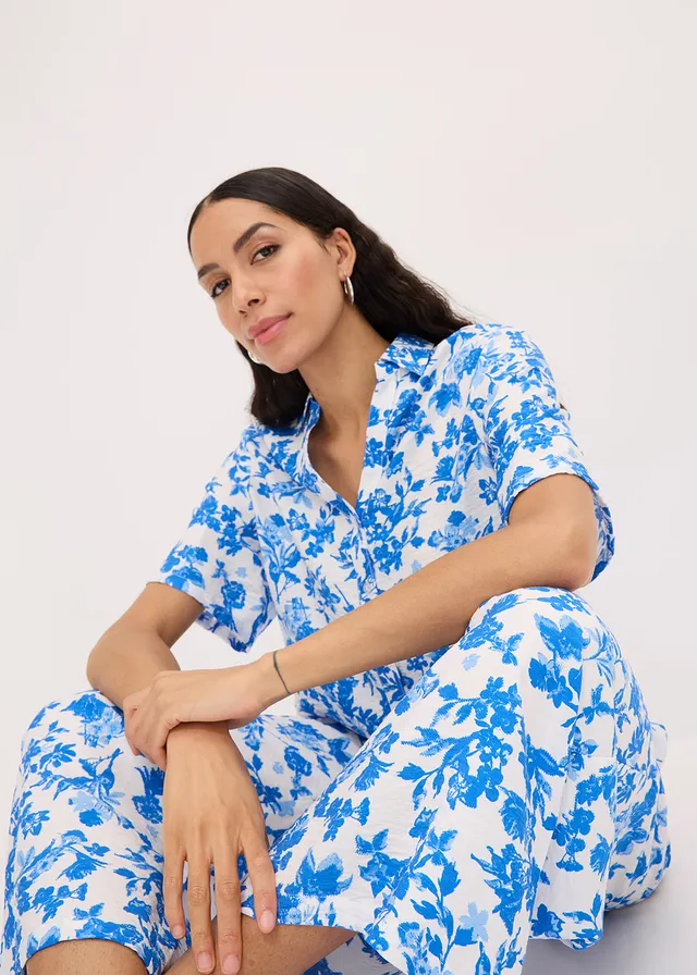 Pantaloni culotte din material fluid cu viscoză • alb cu imprimeu • magazin bonprix
