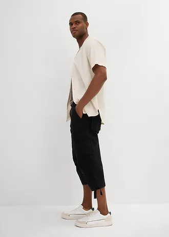 3/4 strečové cargo kalhoty, Loose Fit, extra široké, barva: černá