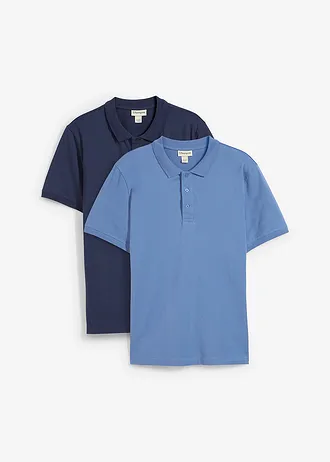 Poloshirt van biologisch katoen (set van 2), Kleur: donkerblauw+jeansblauw