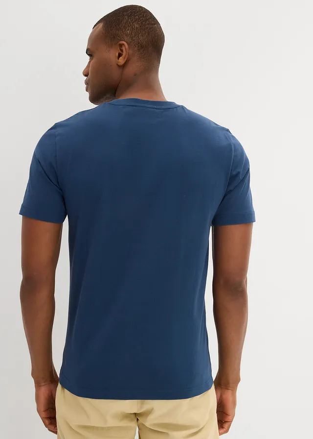 T-shirt van katoen (set van 2), Kleur: donkerblauw+zwart