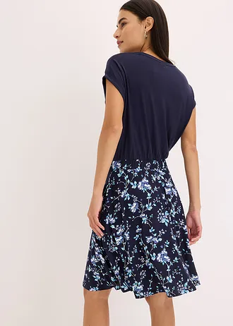 Jersey jurk in een viscosemix • donkerblauw/lichtblauw gebloemd • bonprix online shop