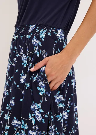 Žerzejové šaty z viskózové směsi • tmavě modrá /světle modrá s květy • bonprix obchod