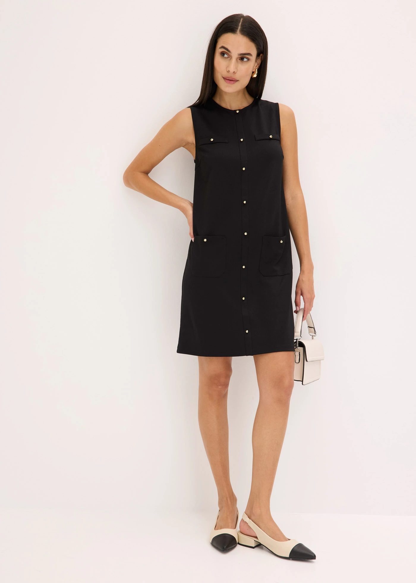 Jurk met decoratieve knopen • zwart • bonprix online shop