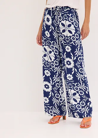 Kalhoty Marlene ze splývavé viskózy • intenzivní modro-přírodní bílá s potiskem • bonprix obchod