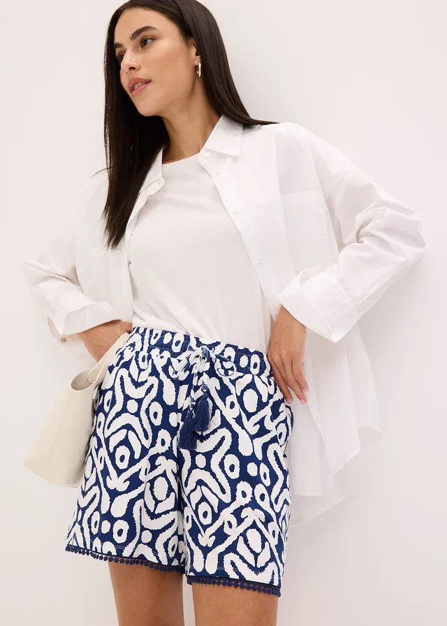 Jersey short van soepele viscose • diepzeeblauw/wit gedessineerd • product-page.page-title-suffix