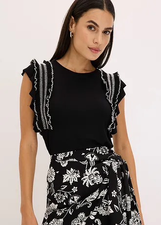 Top met volants van een zachte vicosemix • zwart • bonprix online shop