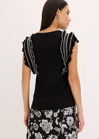 Top met volants van een zachte vicosemix • zwart • bonprix online shop
