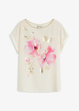 Bluză cu inserție țesută • ecru-pink floral • magazin bonprix