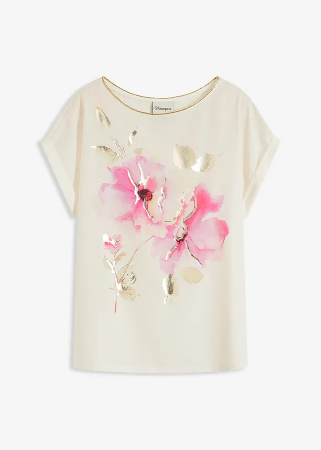 Bluză cu inserție • ecru-pink floral • magazin bonprix