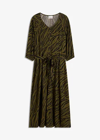 Midi jurk van soepele viscose • zebraprint donkerkaki/zwart • bonprix online shop