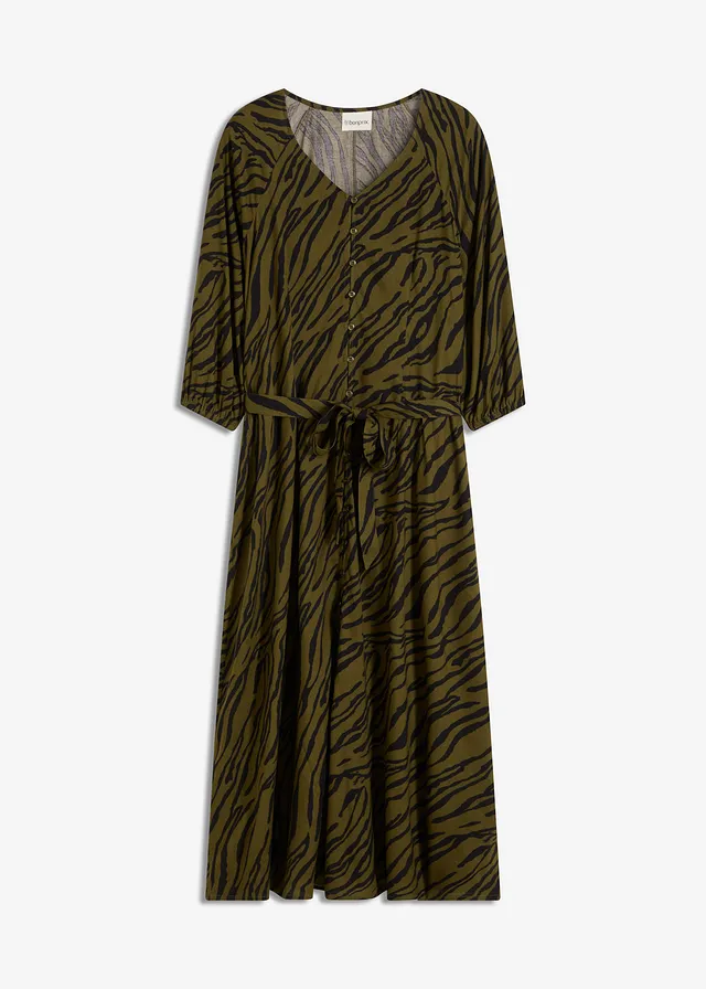 Midi jurk van soepele viscose • zebraprint donkerkaki/zwart • bonprix online shop