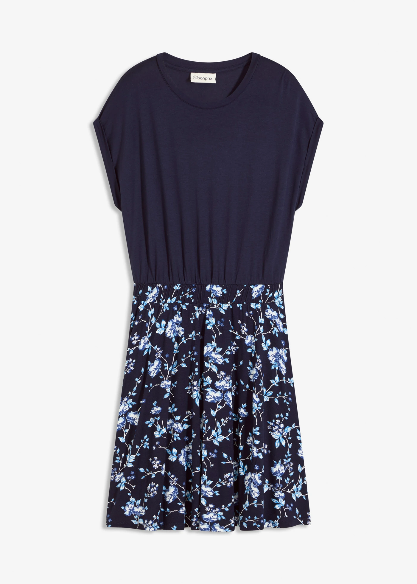 Žerzejové šaty z viskózové směsi • tmavě modrá /světle modrá s květy • bonprix obchod