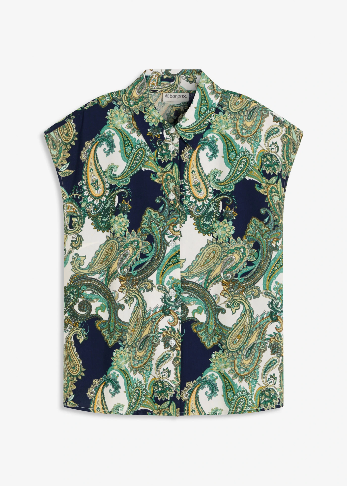 Halenka ze splývavé viskózy s potiskem • tmavě modro-bílo-světle zelená s kašmírovým potiskem • bonprix obchod