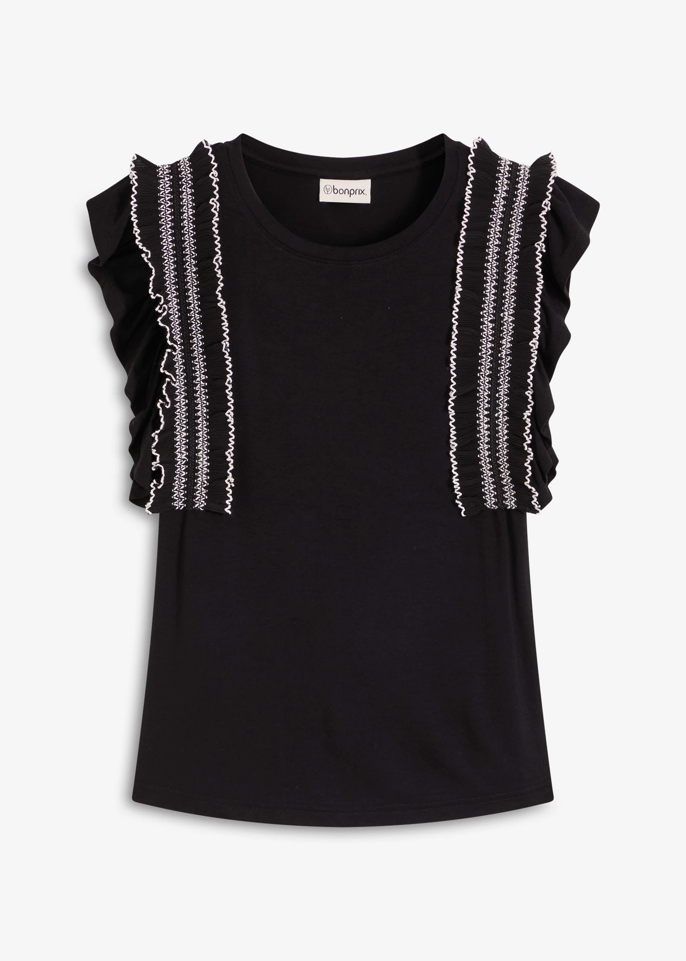 Top met volants van een zachte vicosemix • zwart • bonprix online shop