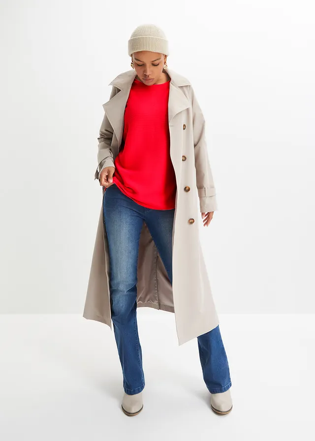 Pulover ripsat oversize, din material cu viscoză • roșu-căpșună • magazin bonprix