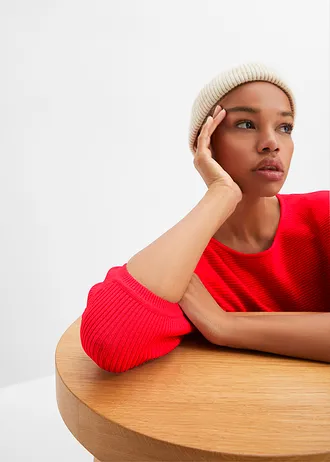 Sweter oversize z prążkowanego materiału z domieszką wiskozy • truskawkowy • sklep bonprix