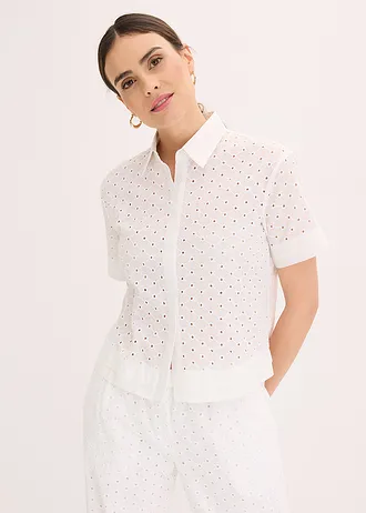 Halenka s dírkovanou výšivkou • přírodní bílá • bonprix obchod