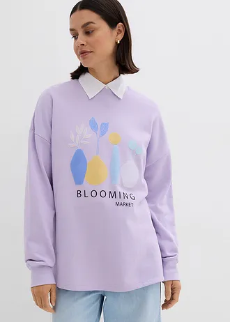Sweat oversize en coton mélangé • mauve clair imprimé • Boutique bonprix