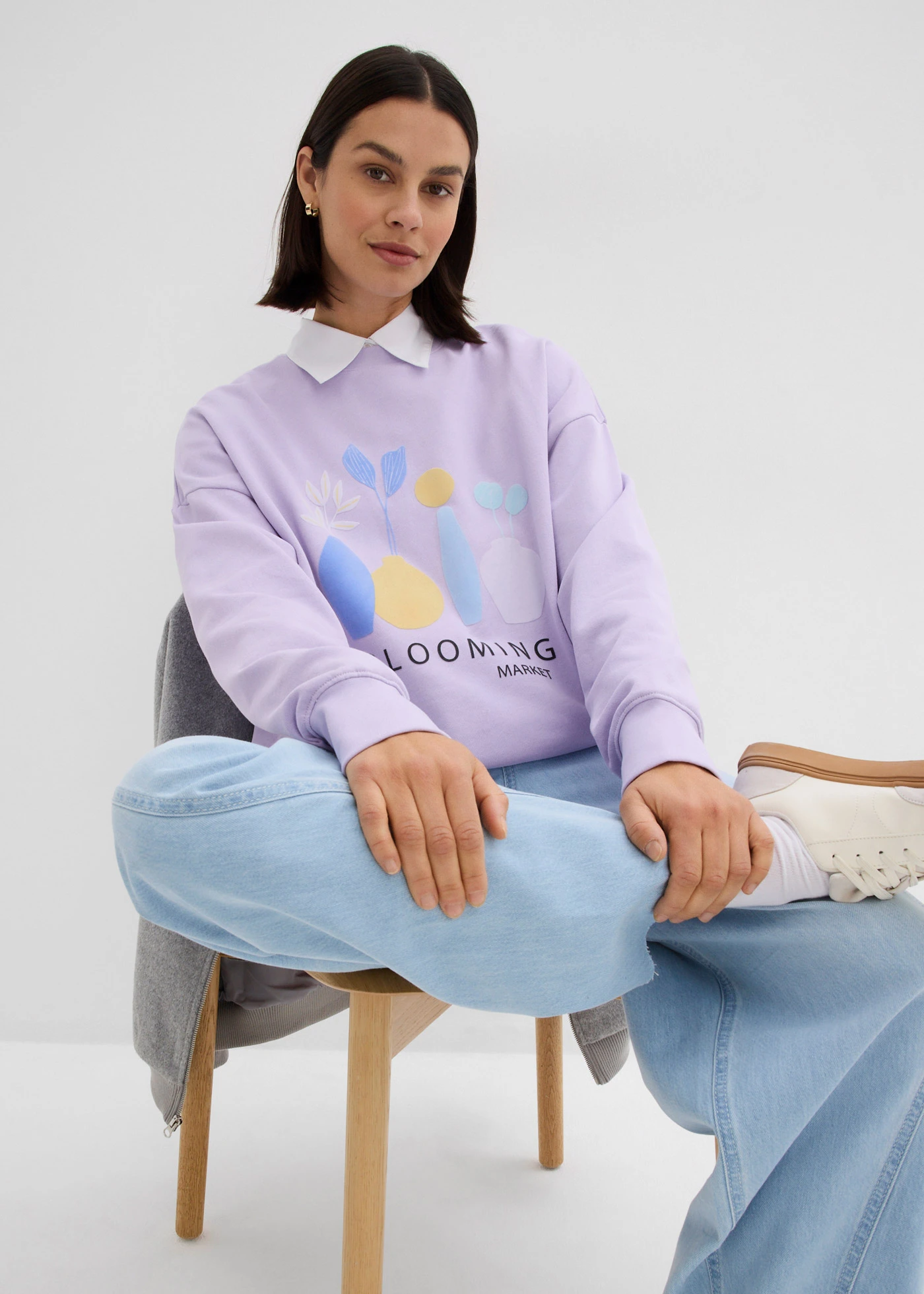 Sweat oversize en coton mélangé • mauve clair imprimé • Boutique bonprix