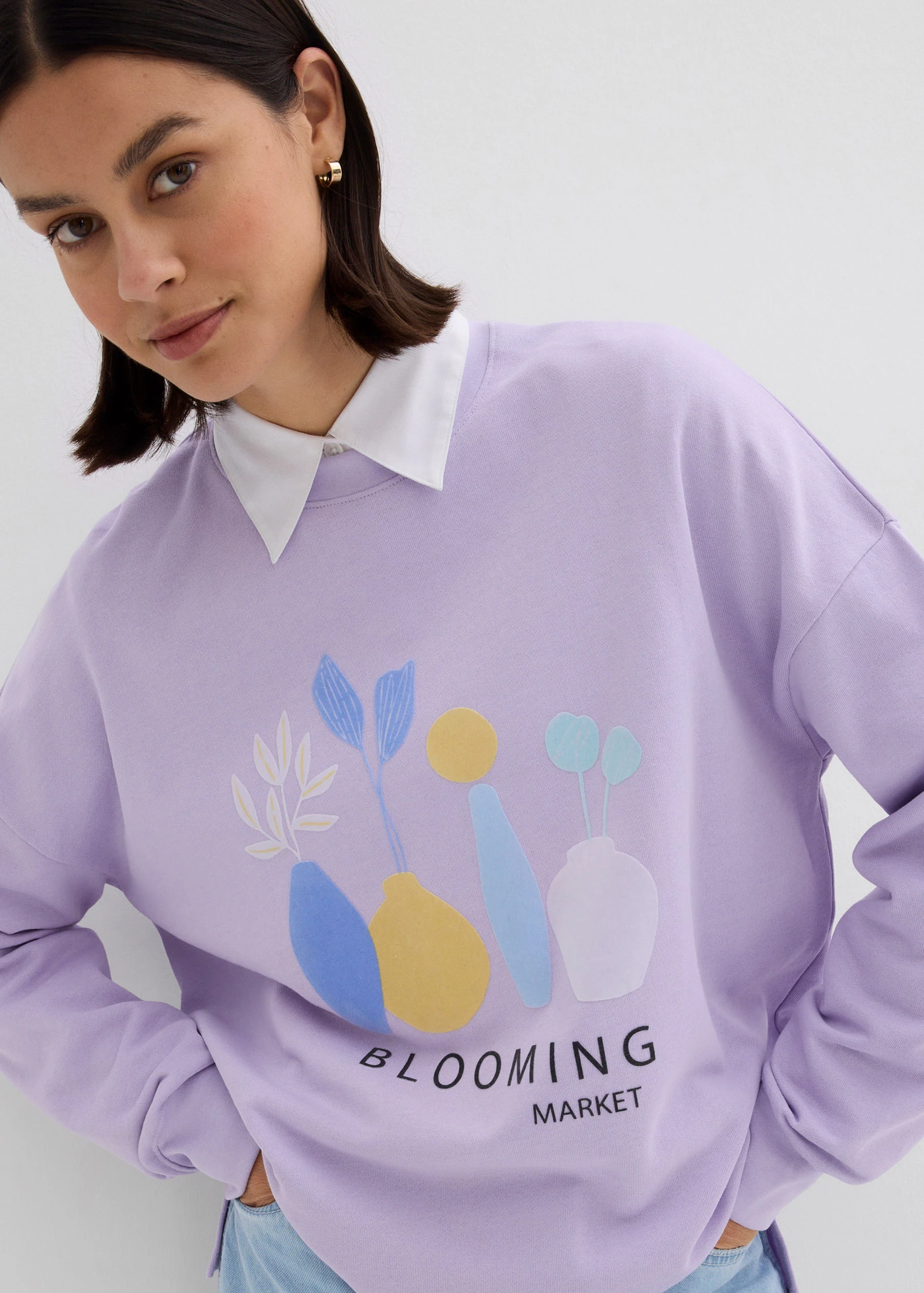 Sweat oversize en coton mélangé • mauve clair imprimé • Boutique bonprix