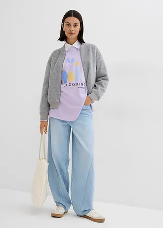 Sweat oversize en coton mélangé, Couleur: mauve clair imprimé