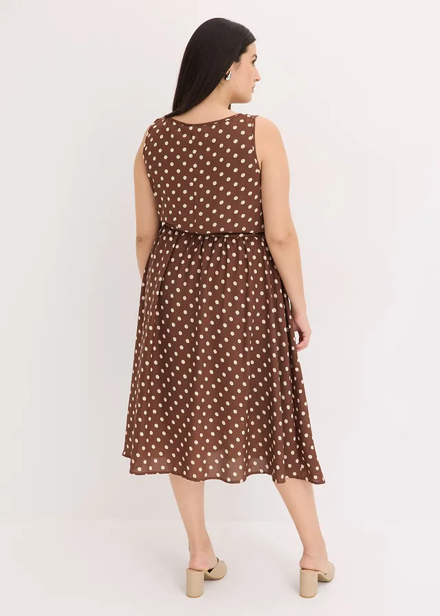 Robe midi avec lien à nouer, Couleur: marron clair pois beige sable