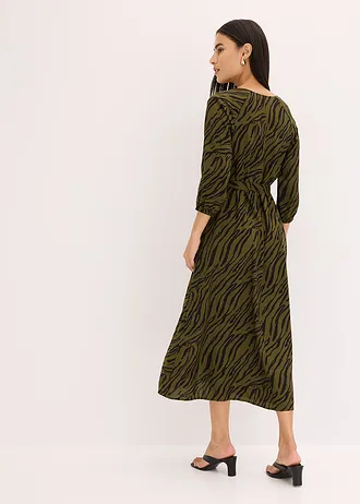 Midi jurk van soepele viscose • zebraprint donkerkaki/zwart • bonprix online shop