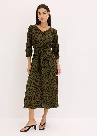 Midi jurk van soepele viscose • zebraprint donkerkaki/zwart • bonprix online shop