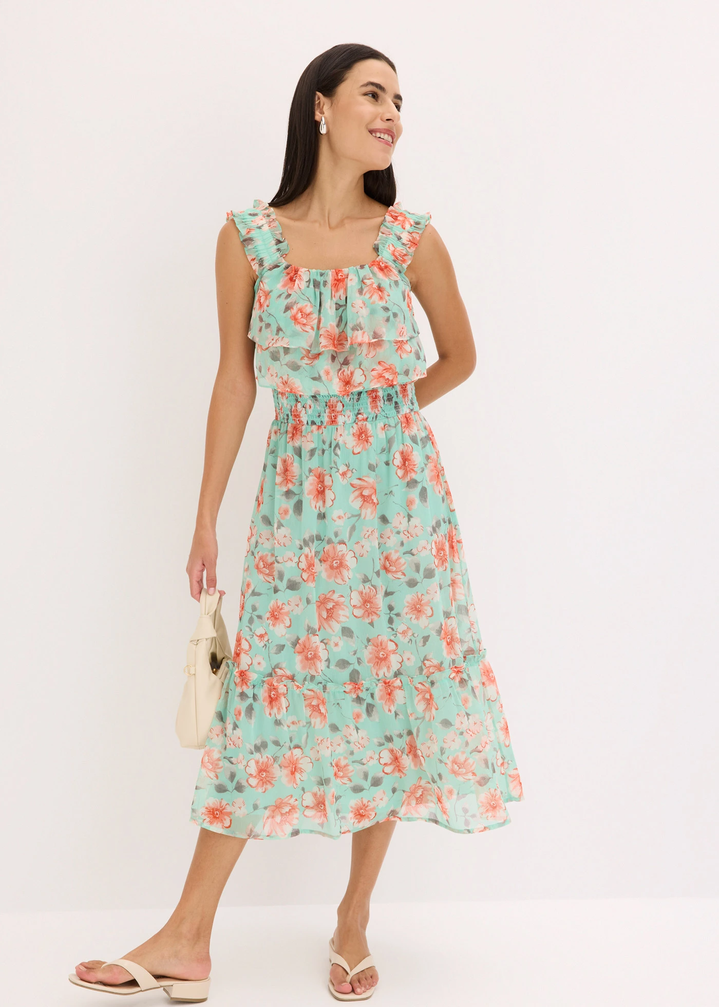 Gedessineerde Carmen jurk • mint gebloemd • bonprix online shop