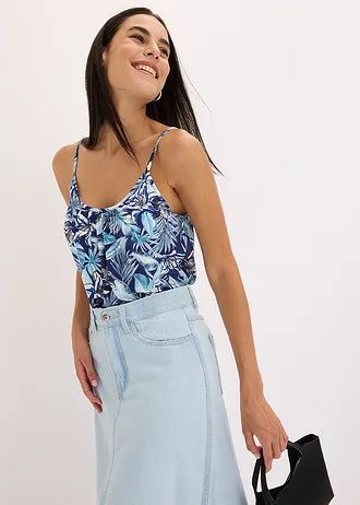 Top à fines bretelles en viscose extensible douce • bleu floral • Boutique bonprix