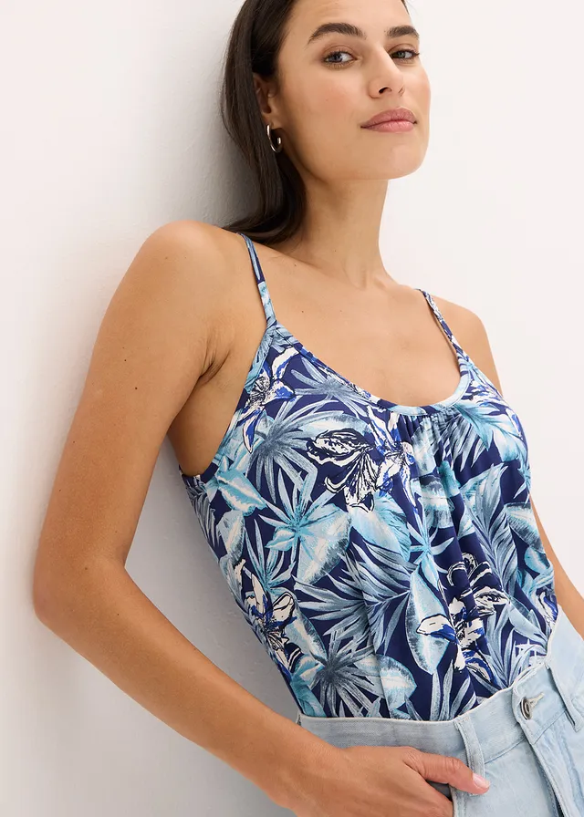 Top à fines bretelles en viscose extensible douce • bleu floral • product-page.page-title-suffix