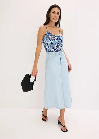 Top van een zachte viscosemix met spaghettibandjes, Kleur: blauw gebloemd