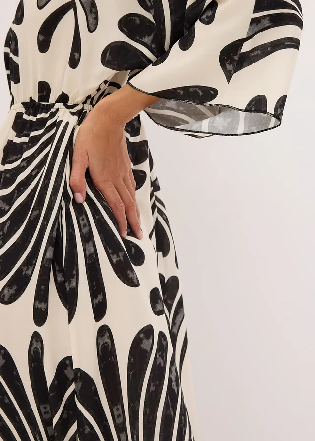 Robe longue en viscose fluide • noir/écru imprimé • product-page.page-title-suffix