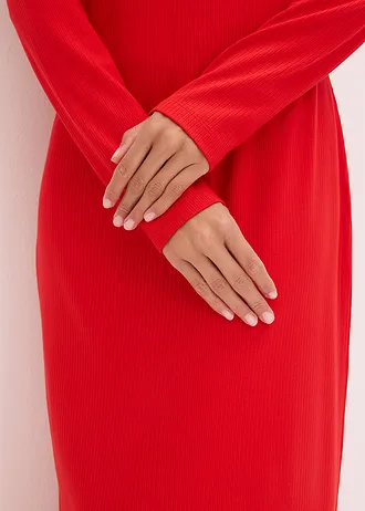 Geribde midi jurk • aardbeirood • bonprix online shop