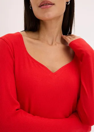 Geribde midi jurk • aardbeirood • bonprix online shop