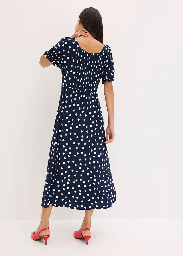 Robe midi en viscose extensible • bleu foncé pois blanc • product-page.page-title-suffix