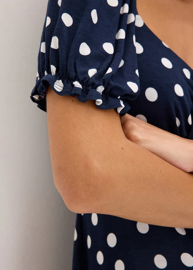 Robe midi en viscose extensible • bleu foncé pois blanc • product-page.page-title-suffix
