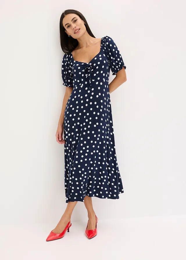 Robe midi en viscose extensible • bleu foncé pois blanc • product-page.page-title-suffix
