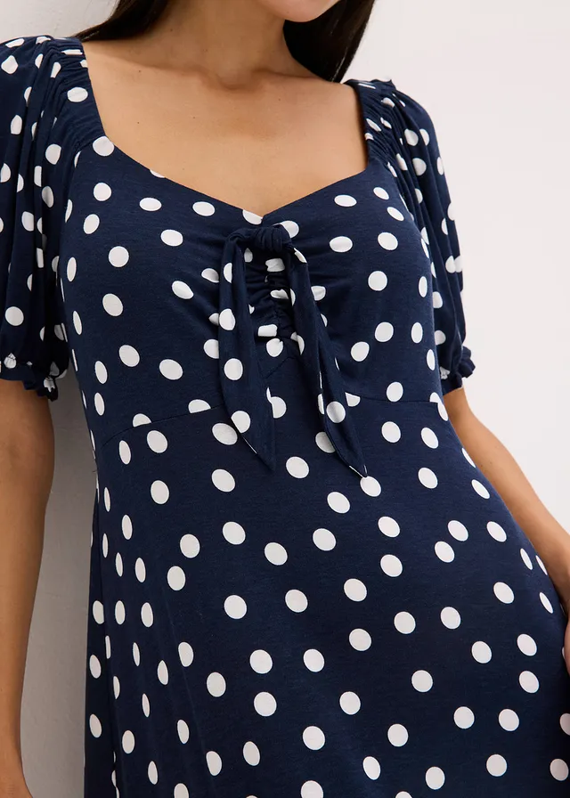 Robe midi en viscose extensible • bleu foncé pois blanc • product-page.page-title-suffix