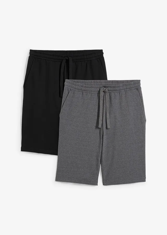 Lot de 2 bermudas sweat, Couleur: gris chiné+noir