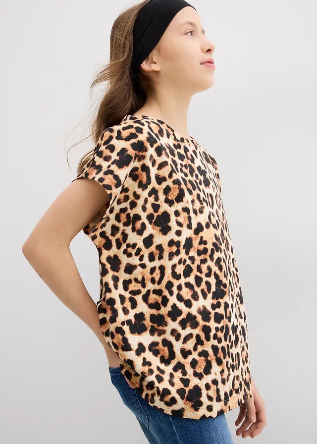 T-shirt van biologisch katoen (set van 2), Kleur: zwart+beige gedessineerd