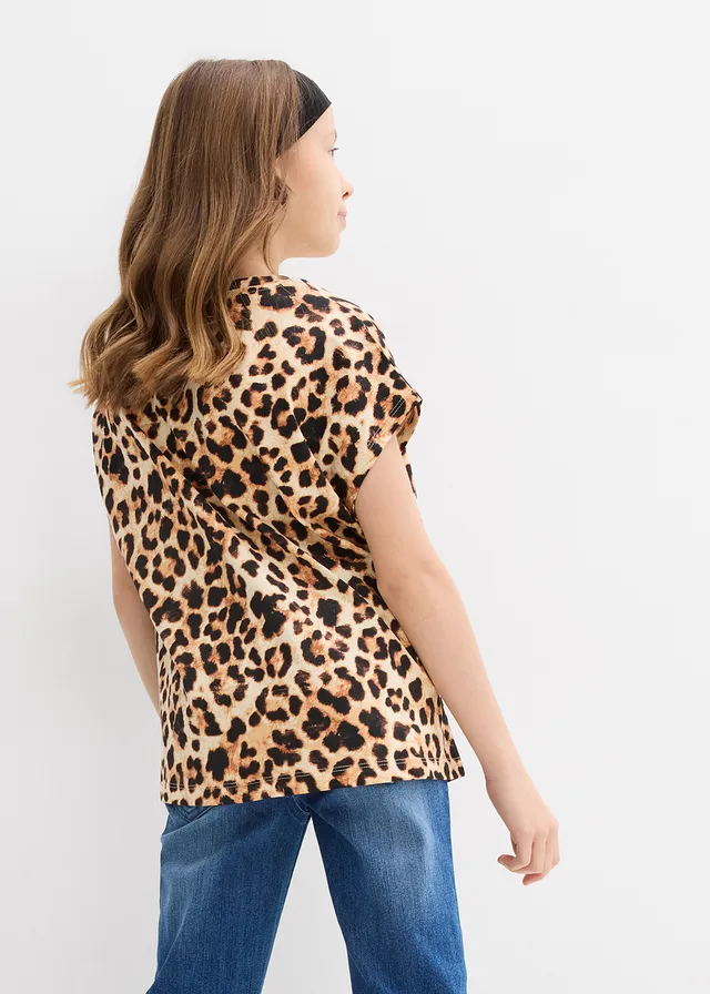 T-shirt van biologisch katoen (set van 2), Kleur: zwart+beige gedessineerd