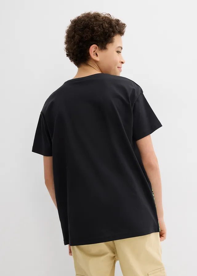 T-shirt 100% coton, Couleur: noir/vert mat imprimé graphique