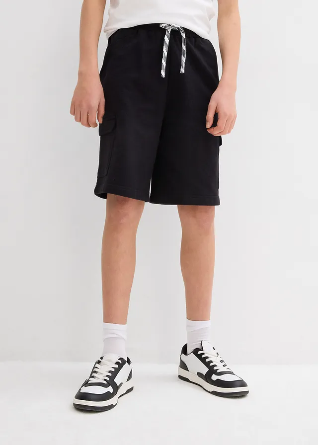 Sweat bermuda met cargozakken van puur biologisch katoen, Kleur: zwart