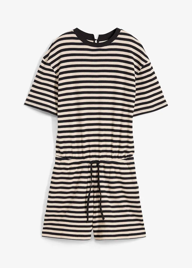 Jumpsuit van biologisch katoen, Kleur: sandbeige-zwart gestreept