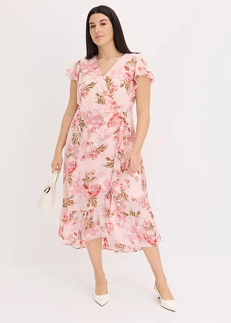 Chiffon jurk met volants, Kleur: roze gebloemd