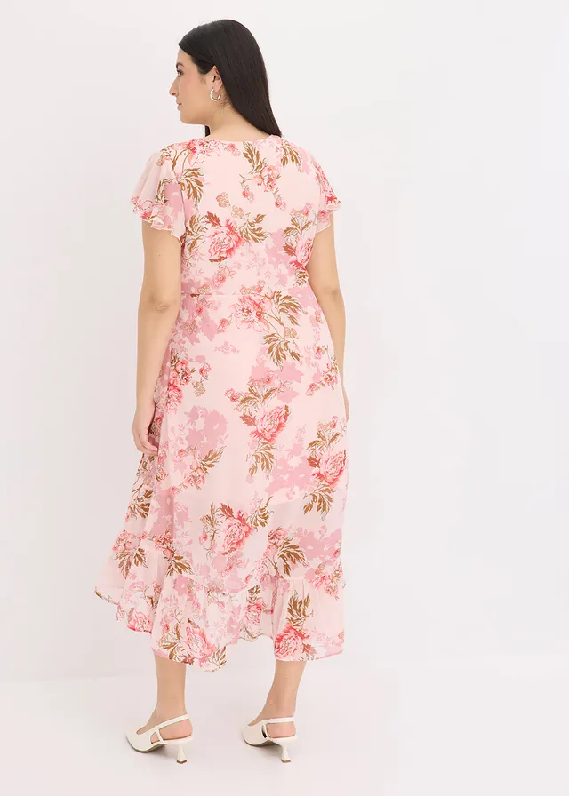 Chiffon jurk met volants, Kleur: roze gebloemd
