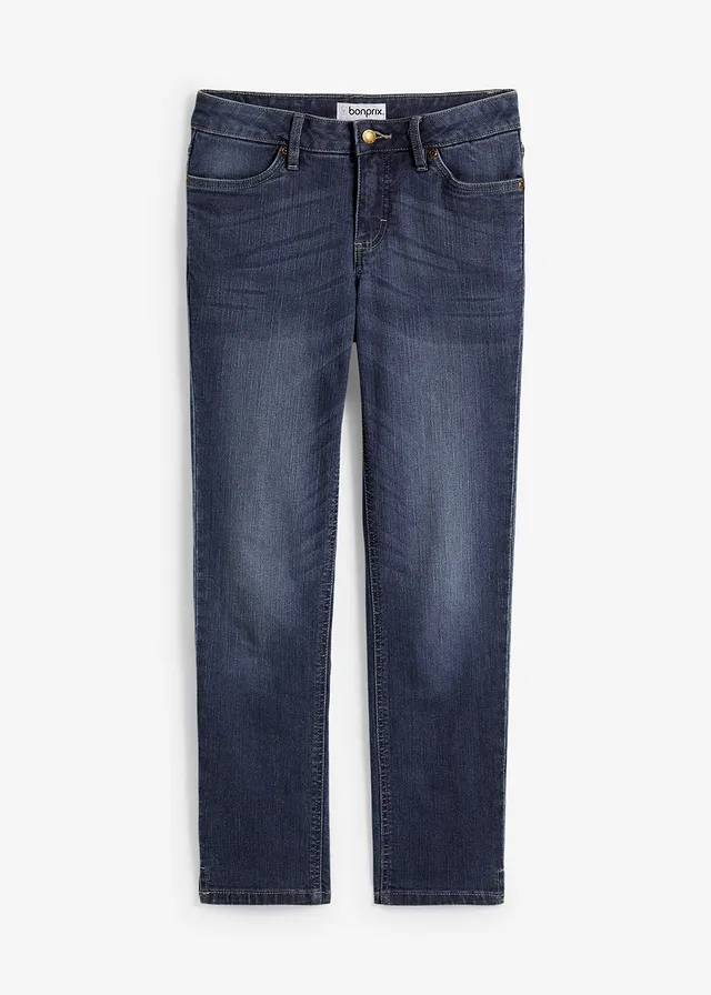 7/8 stretchjeans met splitten, Kleur: donkerblauw used