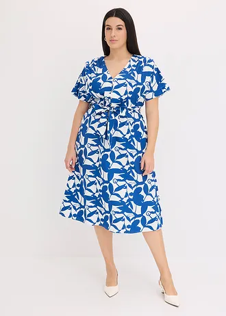 Robe midi, Couleur: bleu arctique-écru floral